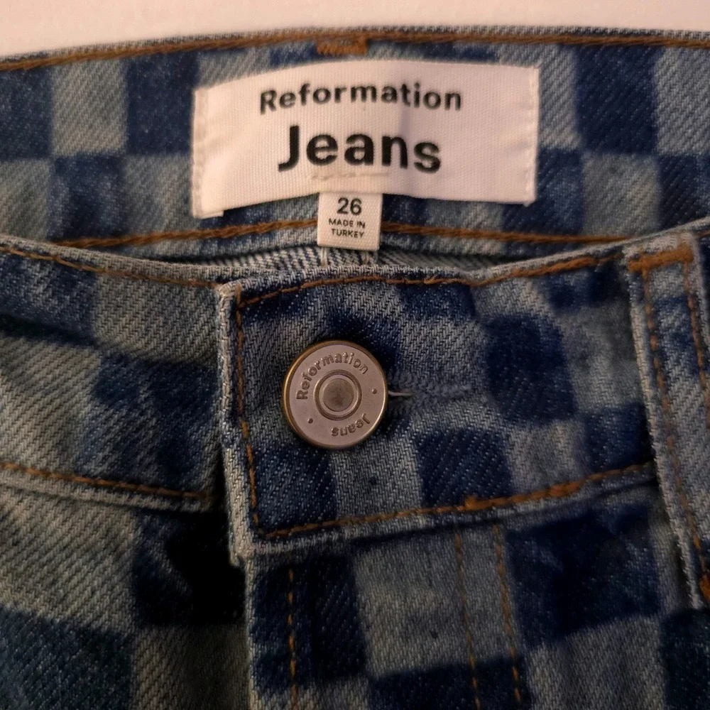Reformation Cynthia Checkerboard Jeans 26x29 High Rise‎ Straight Cool Girl Retro - Picture 3 of 9